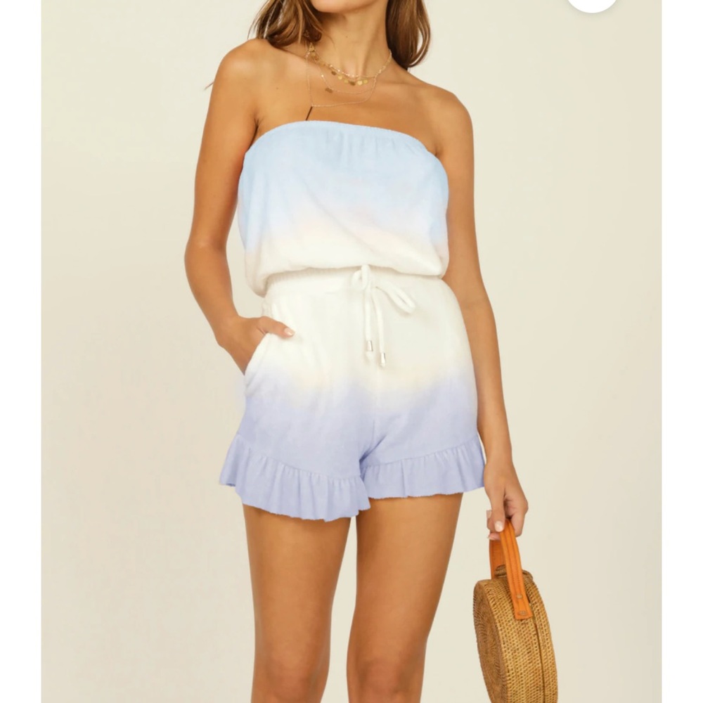 NEW BLUE/WHITE/LAVENDER TIE DYE TERRY CLOTH SMOCKED WAIST ROMPER